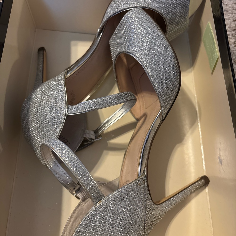 Silver Glitter High Heel Sandals for Women
